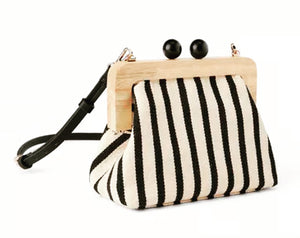 Stripe Wooden Bag - Black/Ecru