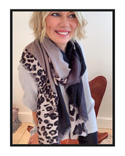Load image into Gallery viewer, Leopard / Block Print Scarf - Black/Grey