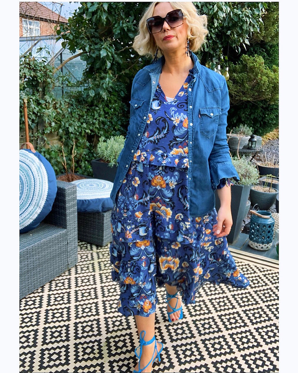 Boho Love Midi Dress Blue Floral Rose Mae Jewellery