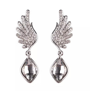 Angel Wing Drop Earrings - Silver