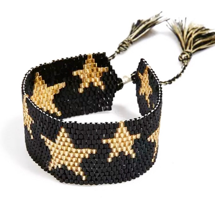Star Beaded Cuff in Black & Gold (Was £12.50 Now £7)
