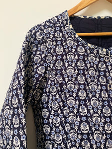 Preloved & Vintage - Flower print Vintage quilted Jacket - Blue/white