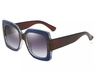 Large Retro Square Frame Sunglasses - Dark Blue