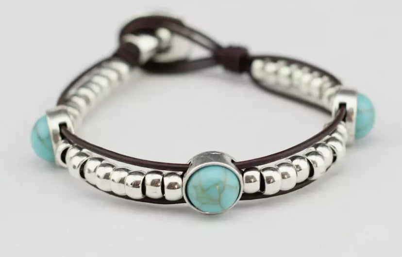 Turquoise/Silver/Leather Bracelet