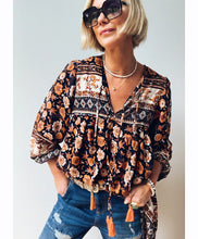 Load image into Gallery viewer, Boho Blouse/Tunic - Black/Orange Mix