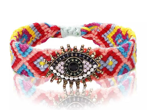 Boho Evil Eye (Good Luck) Woven Bracelet - Multi