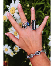 Load image into Gallery viewer, Silver Glass Stone Ring  - Grey Oblong