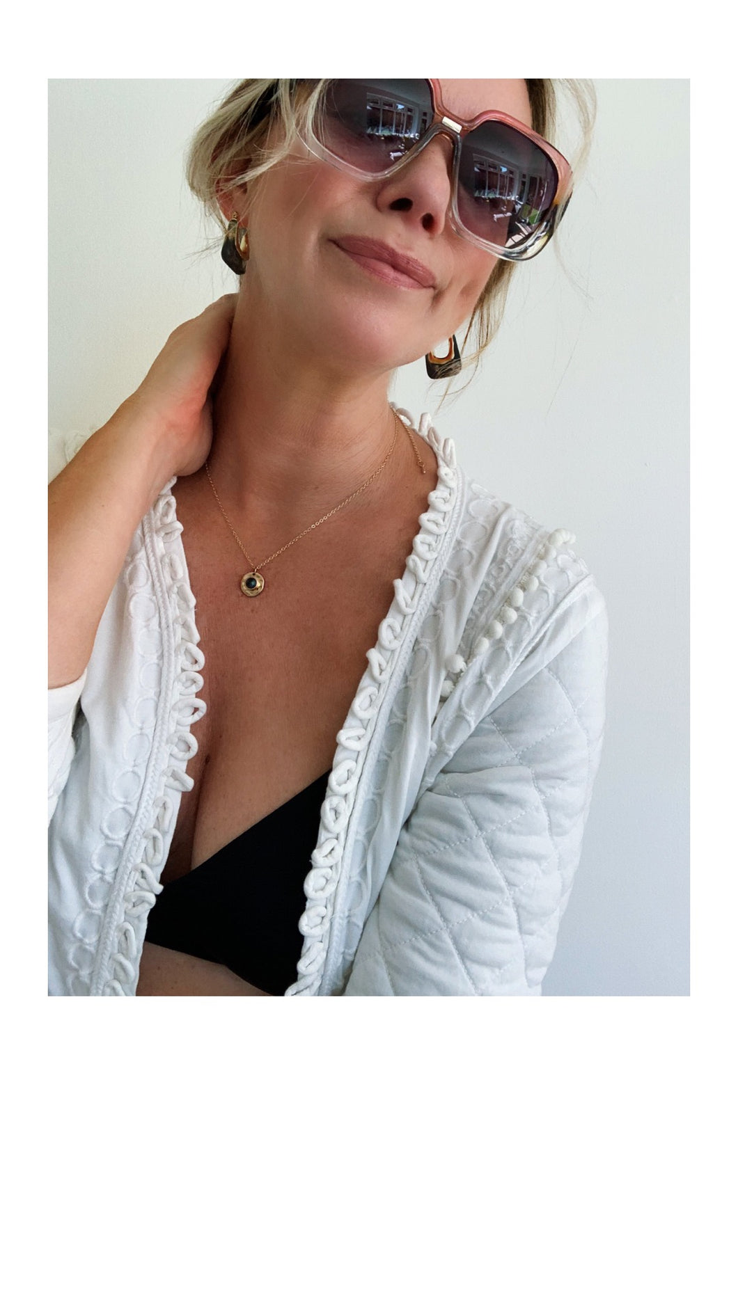 Gold/Resin Hoop Earrings - Grey