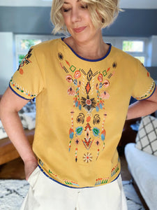 Preloved & Vintage - Vintage mustard embroidered pop over blouse