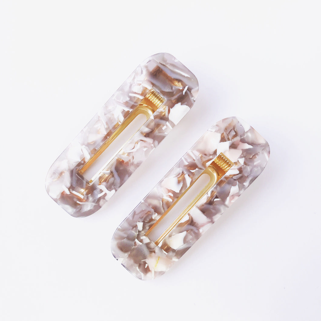 Set of two Perspex hair clips - Nude/pale Pink Fleck