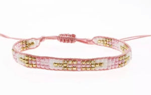 Beaded Bracelet in White/Gold/Pink