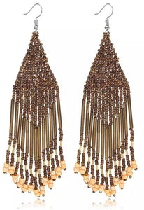 Beaded Boho Tassel Earrings - Bronze