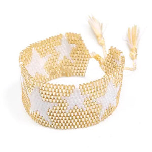 Star Beaded Cuff in Gold & White (Was £12.50 Now £7)