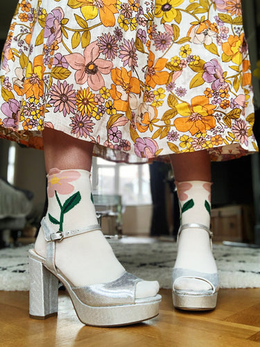 Flower Socks - available in Cream, Green & Blue