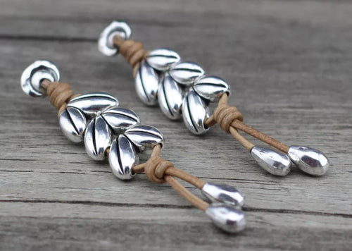 Silver Drop Coffee Bean Earrings - Brown