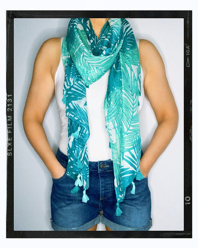 Summer Scarf/Sarong - Aqua Palm Print