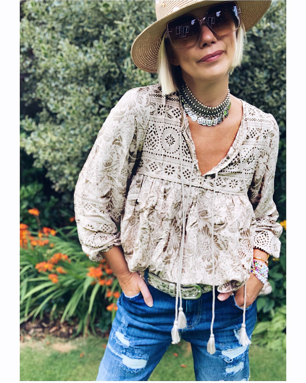 Boho Blouse/Tunic - Neutral Floral Mix – Rose Mae Jewellery