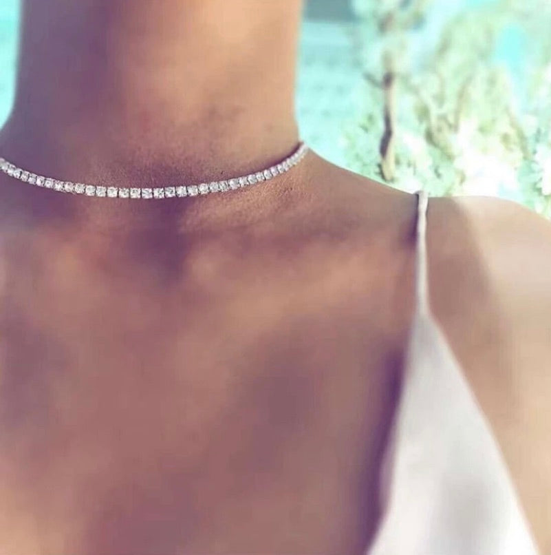Rhinestone Choker - Silver