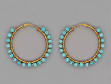Load image into Gallery viewer, Turquoise Beaded Hoops
