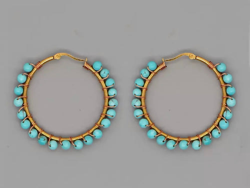 Turquoise Beaded Hoops