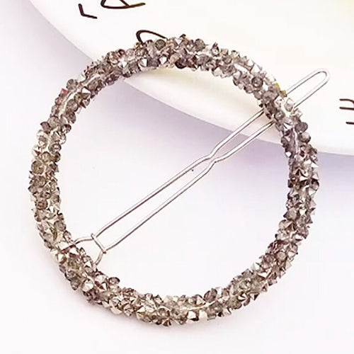 Large Crystal Round Hair Clip - Dark Silver