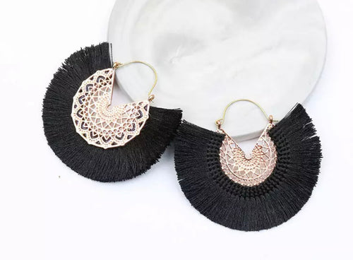 Ibiza Fan Earrings - Black