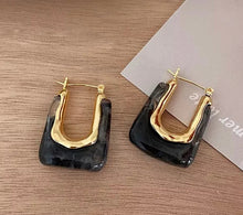 Load image into Gallery viewer, Gold/Resin Hoop Earrings - Grey