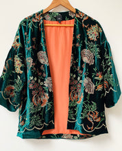Load image into Gallery viewer, Preloved &amp; Vintage - Vintage style Embroidered Kimono in Green Velvet
