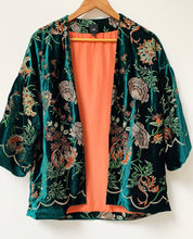 Load image into Gallery viewer, Preloved &amp; Vintage - Vintage style Embroidered Kimono in Green Velvet
