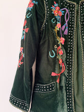 Load image into Gallery viewer, Preloved &amp; Vintage - Dark Green Velvet Embroidered Jacket
