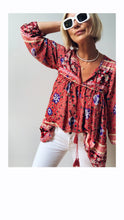 Load image into Gallery viewer, Boho Blouse/Tunic - Red Floral Mix
