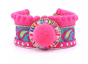 Boho Bracelet - Pink Pom Pom