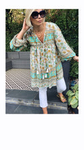 Load image into Gallery viewer, Boho Blouse/Tunic - Floral Blue/Ochre