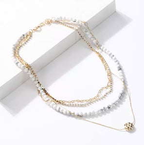 Multi Layer Necklace - White/Gold
