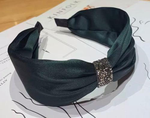 Satin/Crystal Hairband - Dark Green