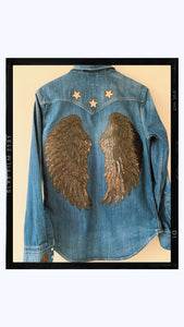 SPREAD YOUR WINGS - Rose Mae Reworked Denim Shacket (THIS PIECE IS RESERVED)