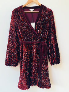 Preloved & Vintage - Love & Roses Velvet Sequin Dress - Dark Red