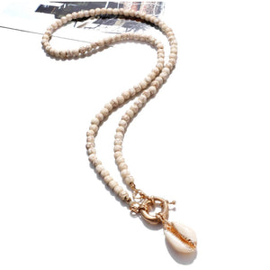 Beaded Cowrie Shell Necklace - Natural
