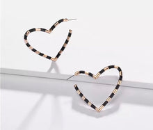 Load image into Gallery viewer, Enamel Heart Hoop Earrings - Black/Gold