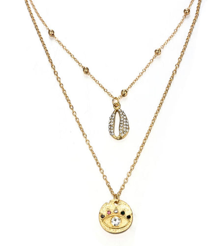 Double Shell/Evil Eye Pendant Necklace