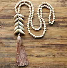 Load image into Gallery viewer, Cowrie Cluster Long Tassel Necklace