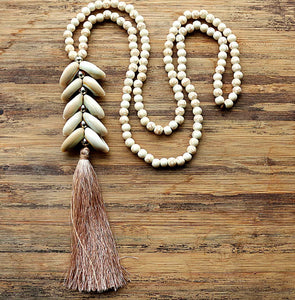 Cowrie Cluster Long Tassel Necklace