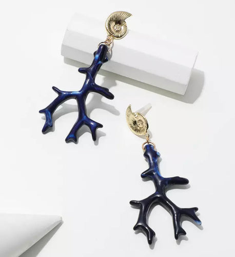 Coral Reef Earrings - Dark Blue Marble