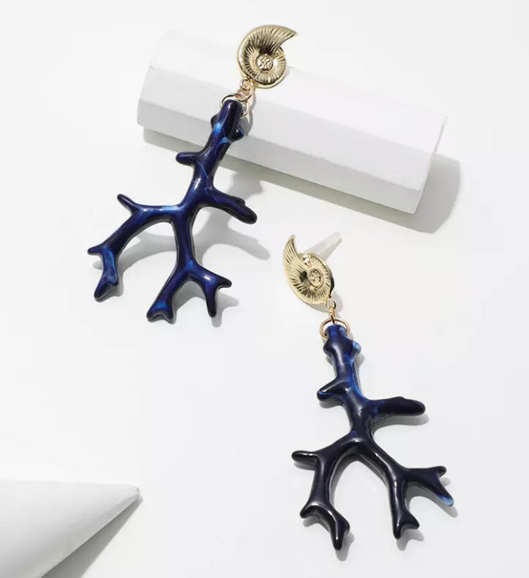 Coral Reef Earrings Dark Blue Marble Rose Mae Jewellery
