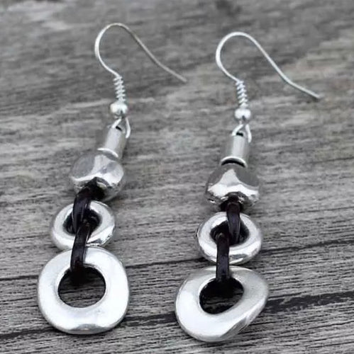 Silver/ Leather Disc Earrings