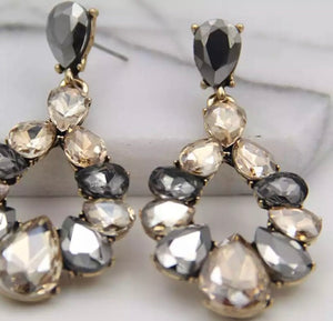 Crystal Drop Earrings - Grey/Champagne