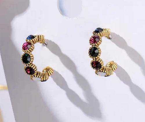 Gold Multi Crystal Hoop Earrings