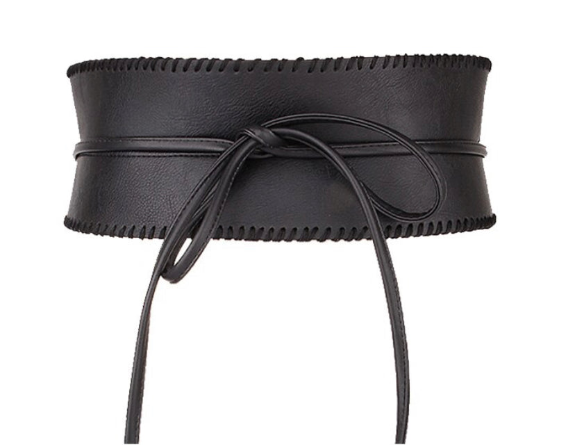Black Faux Leather Obi Belt