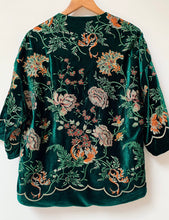 Load image into Gallery viewer, Preloved &amp; Vintage - Vintage style Embroidered Kimono in Green Velvet