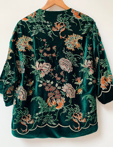 Preloved & Vintage - Vintage style Embroidered Kimono in Green Velvet